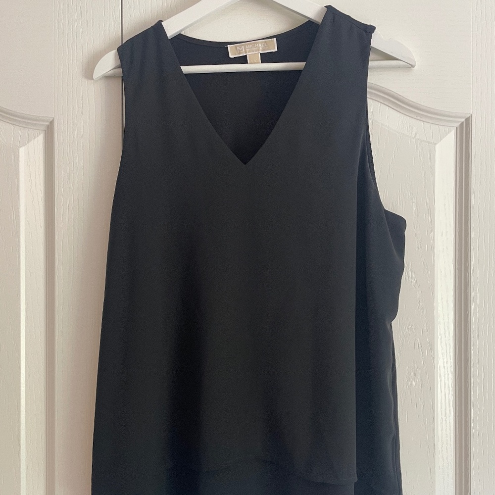 Michael Kors Black Chiffon Tank Top Layered Sleeveless Mixed Media Top